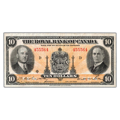SOLD $10 1935 Royal Bank of Canada Chartered Note #630-18-04a - Damaged Back