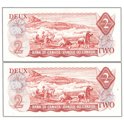 SOLD $2 1974 Bank of Canada Notes AGC Prefix BC-47a-i - 2 Consecutive Ch UNC
