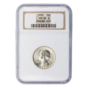 SOLD United States 1939 25 Cents Washington Quarter Silver Coin - NGC MS-65