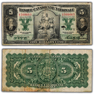$5 1929 Banque Canadienne Nationale Chartered Note CH #85-12-02 - Fine