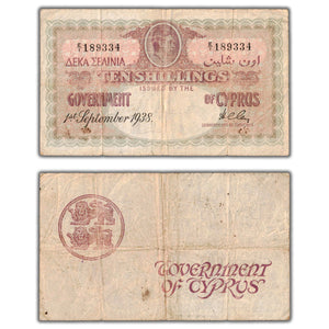 SOLD Cyprus 1938 10 Shillings Note P #23 - Very Scarce Early Date