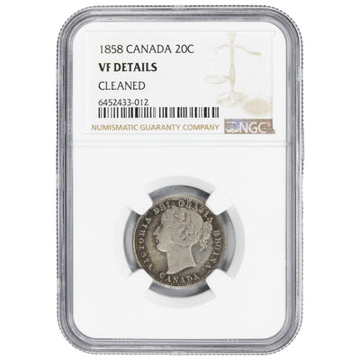 SOLD Canada 1858 20 Cents Silver Coin - One Year Type - NGC VF Details (cleaned)