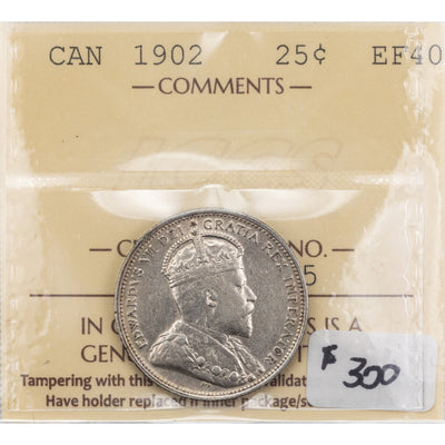 SOLD Canada 1902 25 Cents Quarter Silver Coin - ICCS EF-40