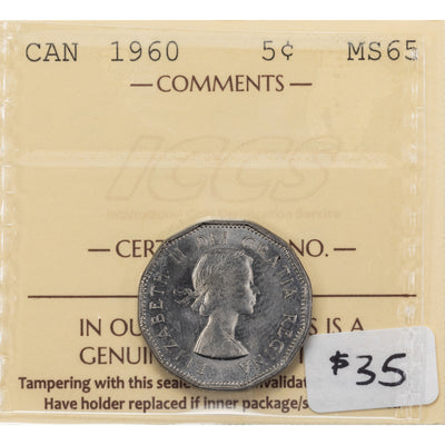 Canada 1960 5 Cents Nickel Coin - ICCS MS-65