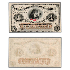 SOLD Argentina Oxandaburu y Garbino 1869 4 Four Reales Remainder Note P #S1781r - UNC