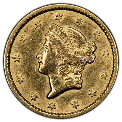 SOLD United States 1849 Closed Wreath $1 One Dollar Gold Coin - Old Cleaning