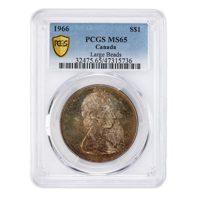 SOLD Canada 1966 Large Beads $1 Silver Dollar Coin - PCGS MS-65 Nice Toning