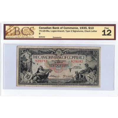 SOLD $10 1935 Canadian Bank of Commerce Chartered Note #75-18-08a - BCS F-12