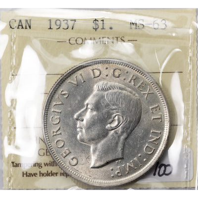 SOLD Canada 1937 $1 Silver Dollar Coin - ICCS MS-63