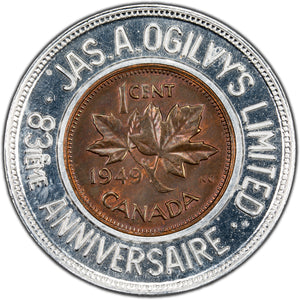 SOLD Canada Encased 1949 1 Small Cent Coin - Jas A. Oglivy's 83rd Birthday