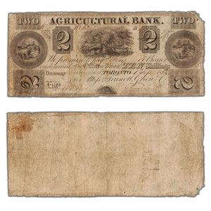 SOLD $2 1834 The Agricultural Bank Canada Chartered Note #20-10-06
