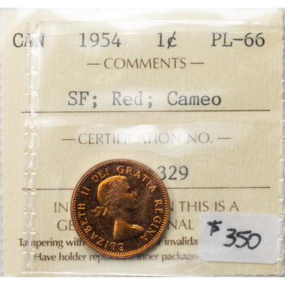 SOLD Canada 1954 SF 1 Small Cent Coin - ICCS PL-66 Red Cameo