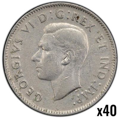 Canada 1937 Dot 5 Cents Nickel Coin - Circulated Roll of 40 Coins