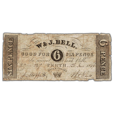 W & J. Bell 1839 6 Pence Note ON #10-10-02 - Issued