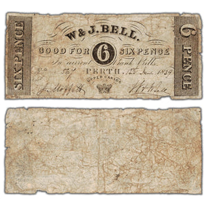 W & J. Bell 1839 6 Pence Note ON #10-10-02 - Issued