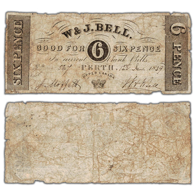 W & J. Bell 1839 6 Pence Note ON #10-10-02 - Issued