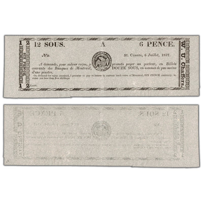 W.U. Chaffers 1837 6 Pence Scrip Note QC #75-10-02R - AU
