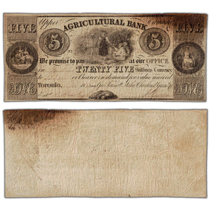 Agricultural Bank 1835 $5 Chartered Note #20-12-02-14 - F/VF (pinholes/stain)