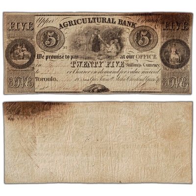 Agricultural Bank 1835 $5 Chartered Note #20-12-02-14 - F/VF (pinholes/stain)