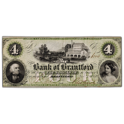 Bank of Brantford 1859 $4 Chartered Note #40-10-04-06 - VF/EF