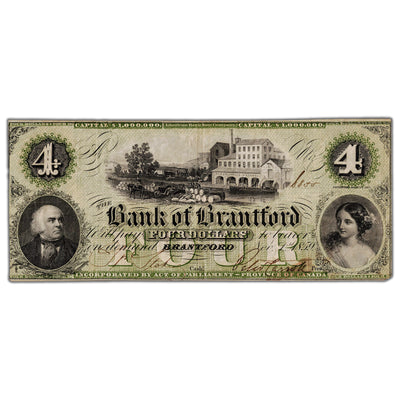 Bank of Brantford 1859 $4 Chartered Note #40-10-04-06 - VF/EF (stain)