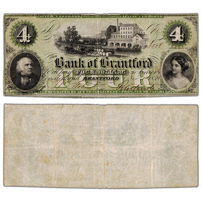 Bank of Brantford 1859 $4 Chartered Note #40-10-04-06 - VF