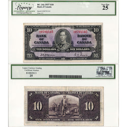 $10 1937 Bank of Canada Note Osborne Signature A/D Prefix BC-24a - Legacy VF-25