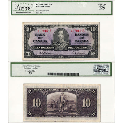 $10 1937 Bank of Canada Note Osborne Signature A/D Prefix BC-24a - Legacy VF-25
