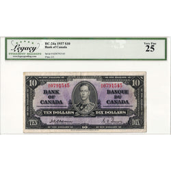 $10 1937 Bank of Canada Note Osborne Signature A/D Prefix BC-24a - Legacy VF-25