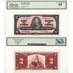 $2 1937 Bank of Canada Note Gordon-Towers Y/B Prefix BC-22b - Legacy UNC-64