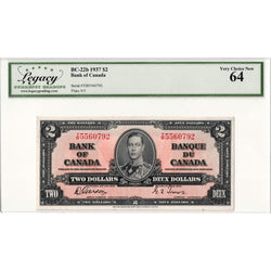 $2 1937 Bank of Canada Note Gordon-Towers Y/B Prefix BC-22b - Legacy UNC-64