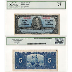 $5 1937 Bank of Canada Note Osborne Signature A/C Prefix BC-23a - Legacy VF-25