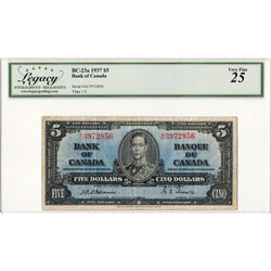 $5 1937 Bank of Canada Note Osborne Signature A/C Prefix BC-23a - Legacy VF-25