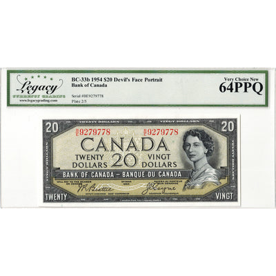$20 1954 Bank of Canada Note Devil Face B/E Changeover Prefix BC-33b - Legacy UNC-64 PPQ