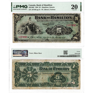 Bank of Hamilton 1904 $5 Chartered Note #345-18-02 - PMG VF-20