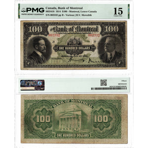 Bank of Montreal 1914 $100 Chartered Note #505-54-18 - PMG F-15