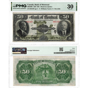 Bank of Montreal 1923 $50 Chartered Note #505-56-08 - PMG VF-30