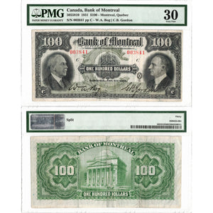 Bank of Montreal 1931 $100 Chartered Note #505-58-10 - PMG VF-30