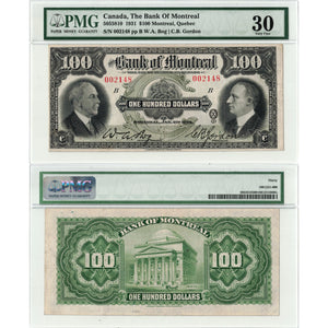 Bank of Montreal 1931 $100 Chartered Note #505-58-10 - PMG VF-30