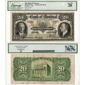 Bank of Montreal 1931 $20 Chartered Note #505-58-06 - Legacy VF-20