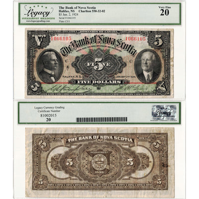 Bank of Nova Scotia 1924 $5 Chartered Note #550-32-02 - Legacy VF-20