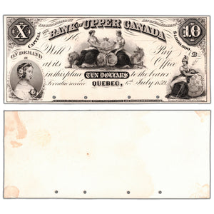 Bank of Upper Canada 1859 $1 Quebec BW Front Proof Note #770-22-10-10P - Previously Mounted