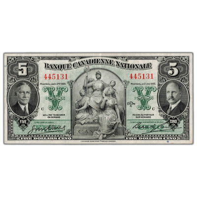 Banque Canadienne Nationale 1935 $5 Chartered Note #85-14-02 - VF/EF