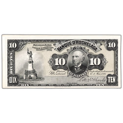 Front view of Banque D'Hochelaga 1898 ten dollar coloured face proof note, inventory bh992, grading UNC.