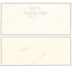 Banque D'Hochelaga 1898 five dollar coloured front and back proofs, inventory bh990, stacked view showing back proof sides, graded Uncirculated condition.