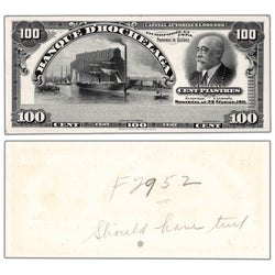 Banque D'Hochelaga 1911 one hundred dollar black and white face proof, inventory bh996, stacked view showing both front and back proof sides, graded Uncirculated condition.