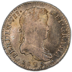 Obverse of a Spanish Colonial / Colonial-style Bolivia 1825 1 Real silver coin (Potosí mint, assayer JL, SKU: SP2901), featuring the laureate bust portrait of King Ferdinand VII facing right, surrounded by FERDIN VII DEI GRATIA and the date 1825.