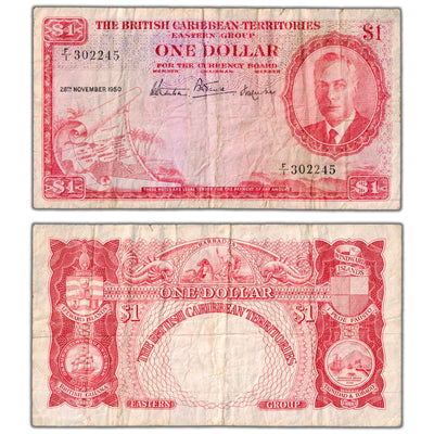 SOLD British Caribbean Territories 1950 $1 One Dollar Note P #1 - Circulated