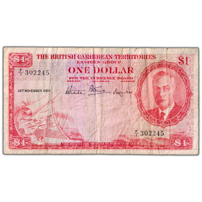 SOLD British Caribbean Territories 1950 $1 One Dollar Note P #1 - Circulated