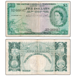 British Caribbean Territories 1956 $5 Five Dollars Note P #9b - Circulated